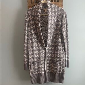LOFT Herringbone Charcoal and White Women's Cardigan size L